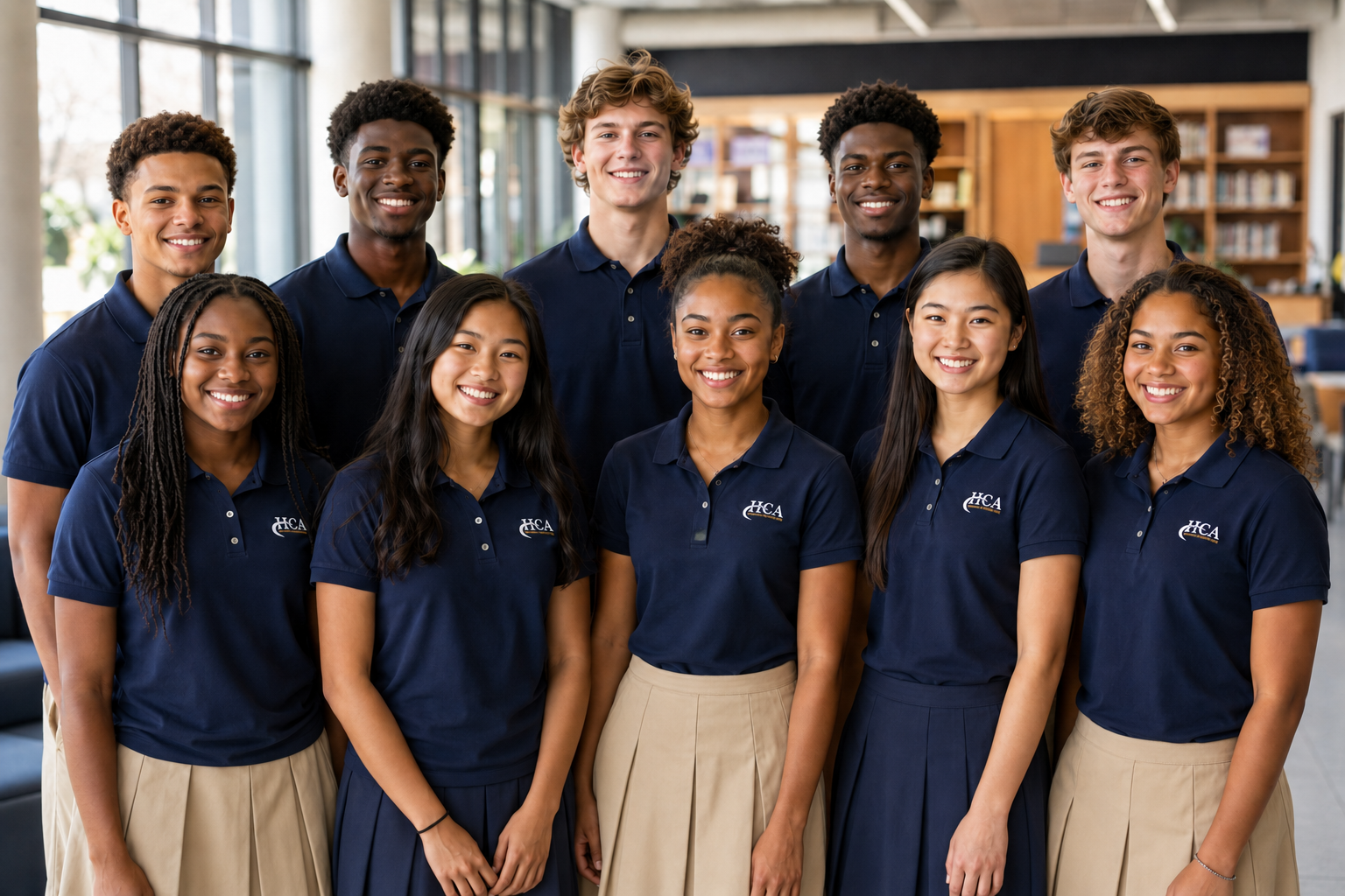 Diverse HCA high school students in school uniforms